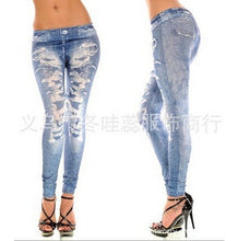 Load image into Gallery viewer, East Knitting B5 Black/blue Women Fashion bow Printed Jeans Look Leggings 2017 fashion