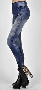 East Knitting B5 Black/blue Women Fashion bow Printed Jeans Look Leggings 2017 fashion