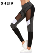 Load image into Gallery viewer, SHEIN Casual Leggings Women Fitness Leggings Color Block Autumn Winter Workout Pants New Arrival Mesh Insert Leggings