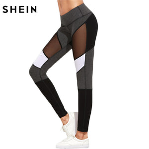 SHEIN Casual Leggings Women Fitness Leggings Color Block Autumn Winter Workout Pants New Arrival Mesh Insert Leggings
