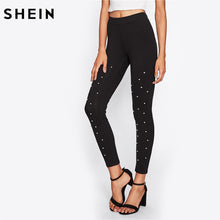 Load image into Gallery viewer, SHEIN Pearl Beading Leggings Fitness Women&#39;s Activewear Leggings Black High Waisted Casual Womens Leggings Pants