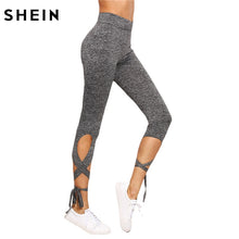 Load image into Gallery viewer, SHEIN Women Pants Trousers for Ladies Fitness Plain Light Grey High Waist Crisscross Tie Fitness Elastic Leggings