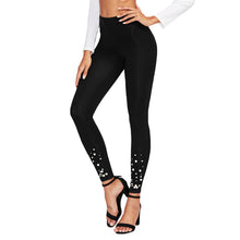 Load image into Gallery viewer, SHEIN Pearl and Rhinestone Embellished Leggings Fitness Women Solid Black Casual Autumn 2017 Womens Leggings Pants