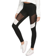 Load image into Gallery viewer, SHEIN Women Workout Leggings Black Fitness Womens Clothing Contrast Mesh Color Block Two Tone Mesh Insert Leggings
