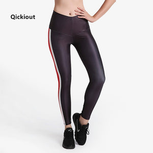 Qickitout Striped Black Style Women Pants Sexy High Waist Trousers Quick-drying Fashion Ankle-Length Breathable Fitness Leggings