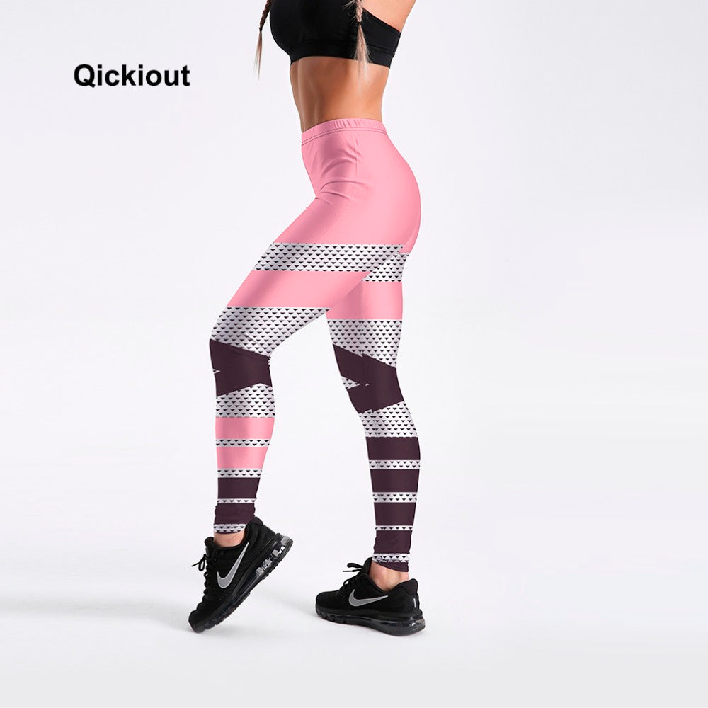 Qickitout women girl's leggings pink stripe simple style lovely pants spring automn long pants fashion leggin plus pants