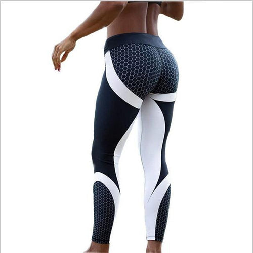 Mesh Pattern Print Leggings fitness Leggings For Women Sporting Workout Leggins Elastic Slim Black White Pants
