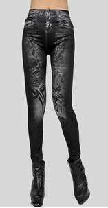 East Knitting B5 Black/blue Women Fashion bow Printed Jeans Look Leggings 2017 fashion