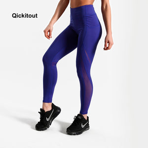 Plus Size Mesh Leggings Women Push Up Leggins Sporting Women Fitness Legging High Waist Patchwork Pants XS-XL Blue Color