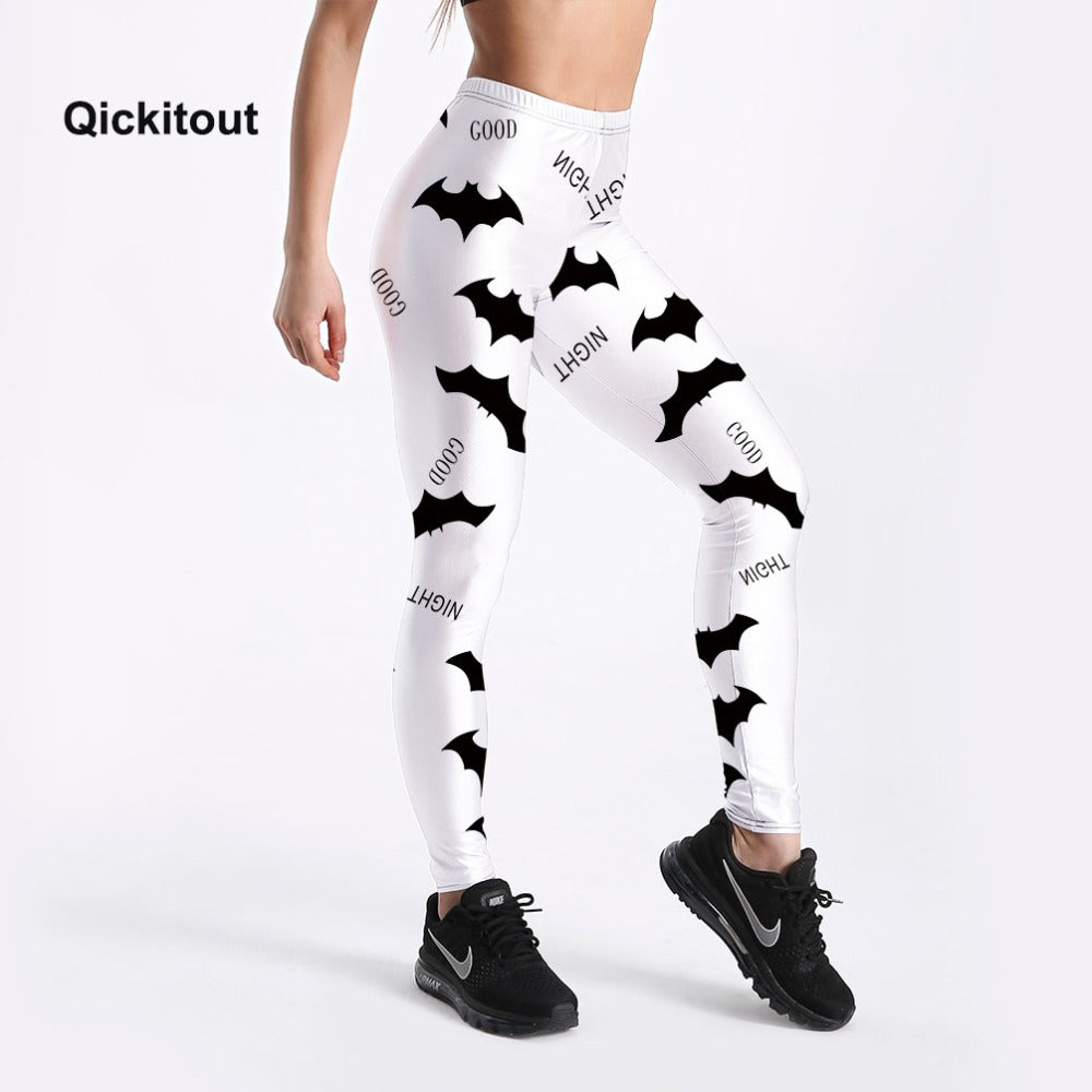 Low Price Promotion Women Fitness Leggings Black Bat Printed High Waist White Pants S-4XL Workout Pants