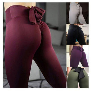 S-XL Women Yoga Pants with Bowknot High Elastic Fitness Sport Leggings Tights Slim Running Sportswear Pants Quick Drying Trouser