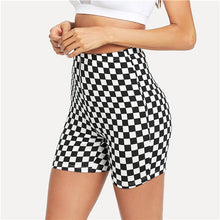 Load image into Gallery viewer, SHEIN Black and White Checked Print Short Leggings Plaid Fitness Sporying Clothing Women Athleisure Workout Leggings