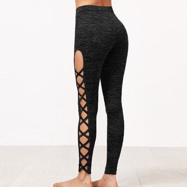 Sexy Women Pants 2018 Summer Female Leggings High Waist Bandage Hollow Out Skinny Plus Size Solid Bottoms Slim Trousers