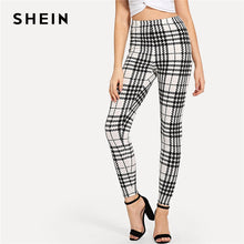 Load image into Gallery viewer, SHEIN Black And White Office Lady Highstreet Plaid Skinny High Waist Casual Leggings Summer Women Elegant Leggings Trousers