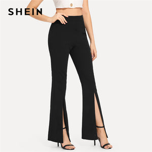 SHEIN Black Split Solid Leggings Workwear Elegant Plain Mid Waist Casual Leggings Women Fitness Spring Autumn Pants