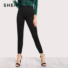 Load image into Gallery viewer, SHEIN Black Wide Waistband Solid Leggings Elegant Plain Stretchy Crop Fitness Trousers Women Autumn Workwear Pants