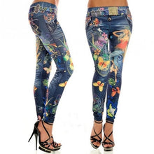 Load image into Gallery viewer, women jeans floral midwaist Fashion size female legging jeans sexy imitated free colorful painted