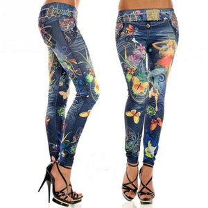 women jeans floral midwaist Fashion size female legging jeans sexy imitated free colorful painted