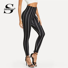 Load image into Gallery viewer, Sheinside Black and White Striped High Waist Workwear Skinny Pants Office Ladies Stretch Women Autumn Tapered Casual Leggings