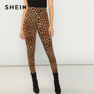 SHEIN Multicolor Sexy Highstreet Leopard Print Long Leggings 2018 New Autumn Women Casual Pants Trousers