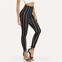Load image into Gallery viewer, Sheinside Black and White Striped High Waist Workwear Skinny Pants Office Ladies Stretch Women Autumn Tapered Casual Leggings