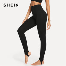 Load image into Gallery viewer, SHEIN Black Casual High Rise Stirrup Solid Long Skinny Leggings 2018 Autumn Cool Women Pants Trousers