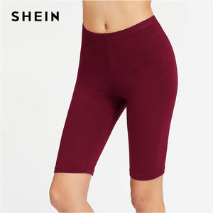 SHEIN Minimalist Casual Elastic Waist Solid Short Leggings 2019 New Summer Fashion Women Sexy Pants Trousers